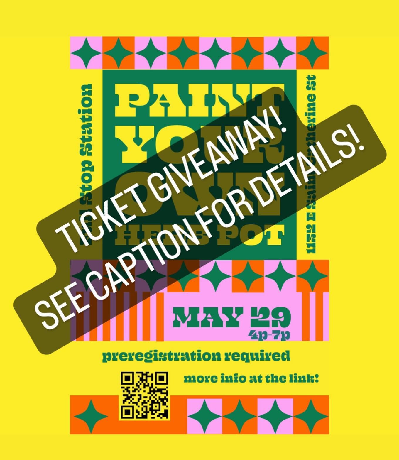 We are giving away a ticket to our Paint Your Own Pot event!!! It&rsquo;s a $30 value and comes with entry, a pot to paint, and beer tickets for the evening. 🥰

We are stoked for our very own @katierenzi to host this awesome event!! 

To enter, just