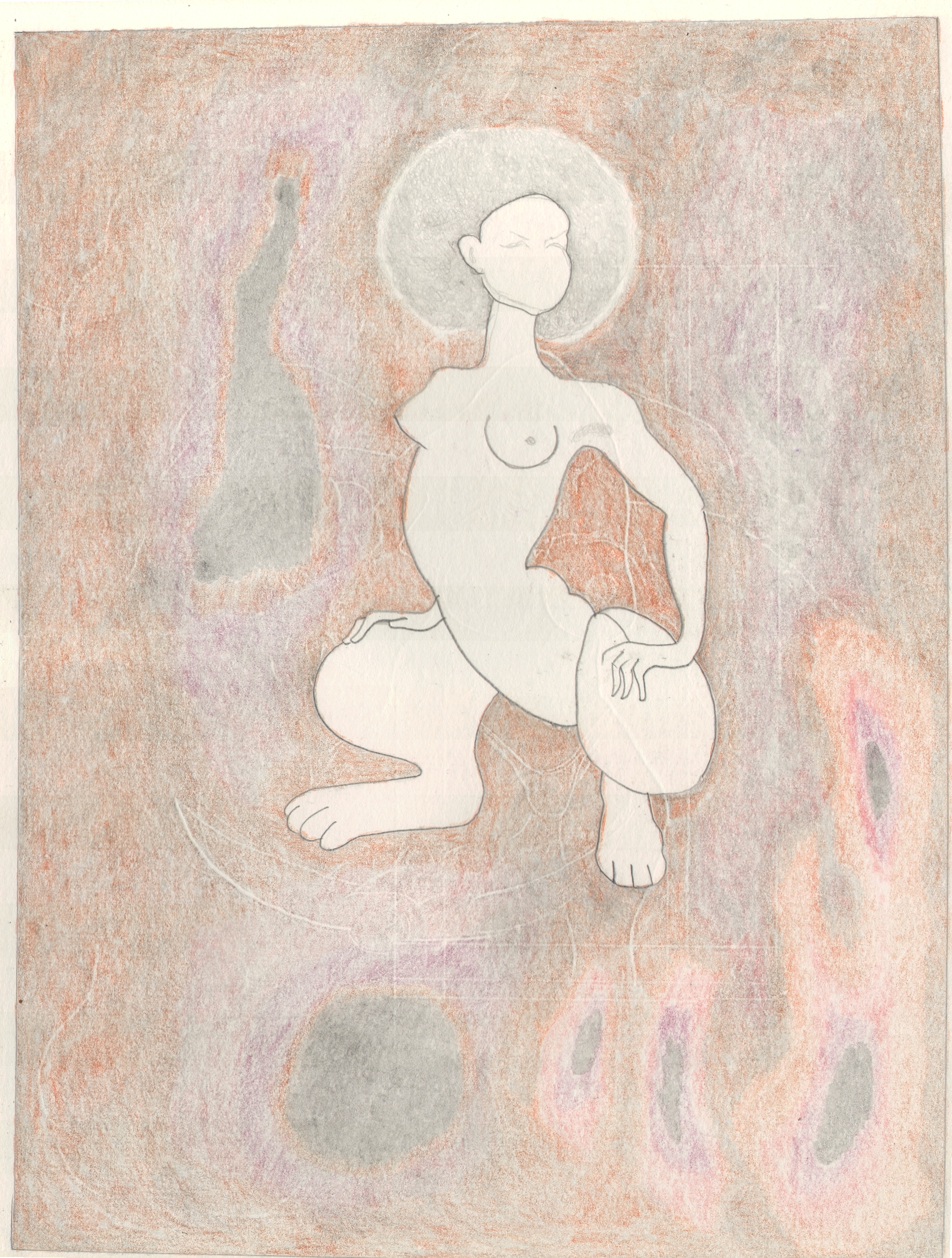  O.T. ( Serie Leonor Fini ), 2018  Bleistift Buntstift Tesafilm auf Papier, 26x35.5cm 