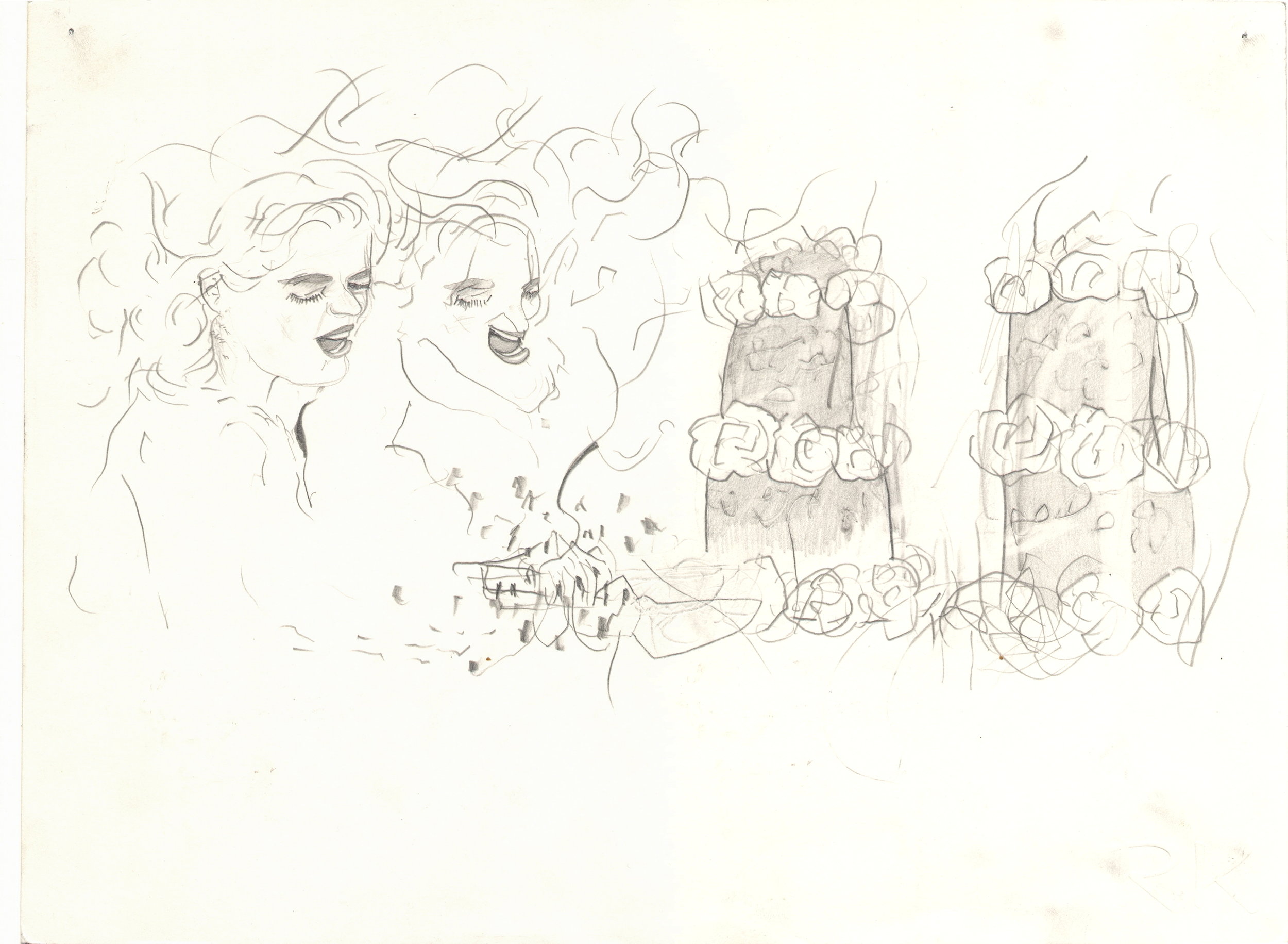  O.T. ( Zwei Frauen, zwei Formen mit Blumen ), 2006  Bleistift auf Papier, 26x35.5cm 