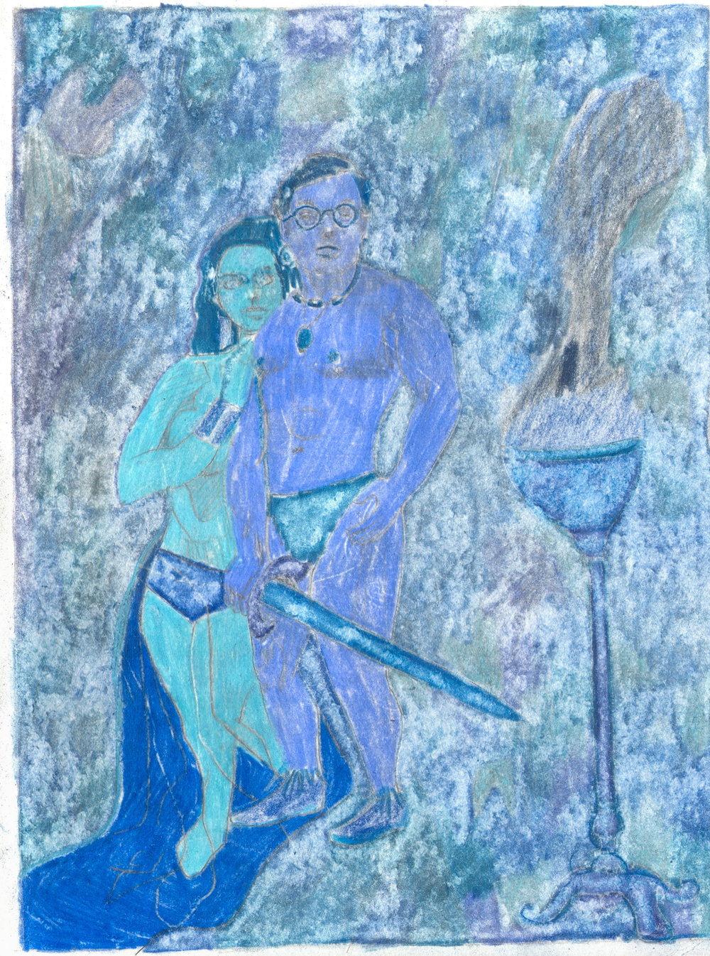 O.T. ( Selbstportrait als Conan der Barbar - Red-Phase ), 2019  Bleistift Buntstift auf Papier, 26x35.5cm 