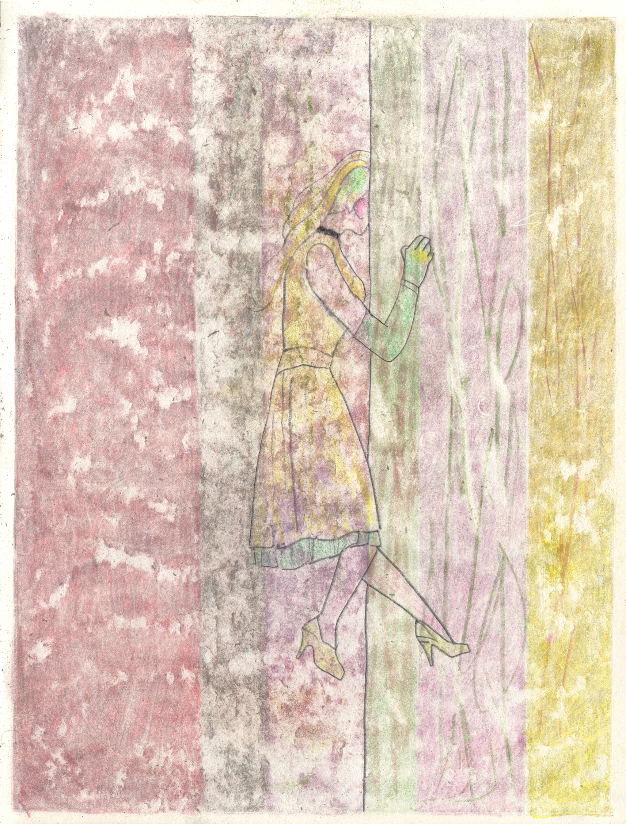  O.T. ( Frau und Vorhang ), 2019  Bleistift Buntstift auf Papier, 26x35.5cm 