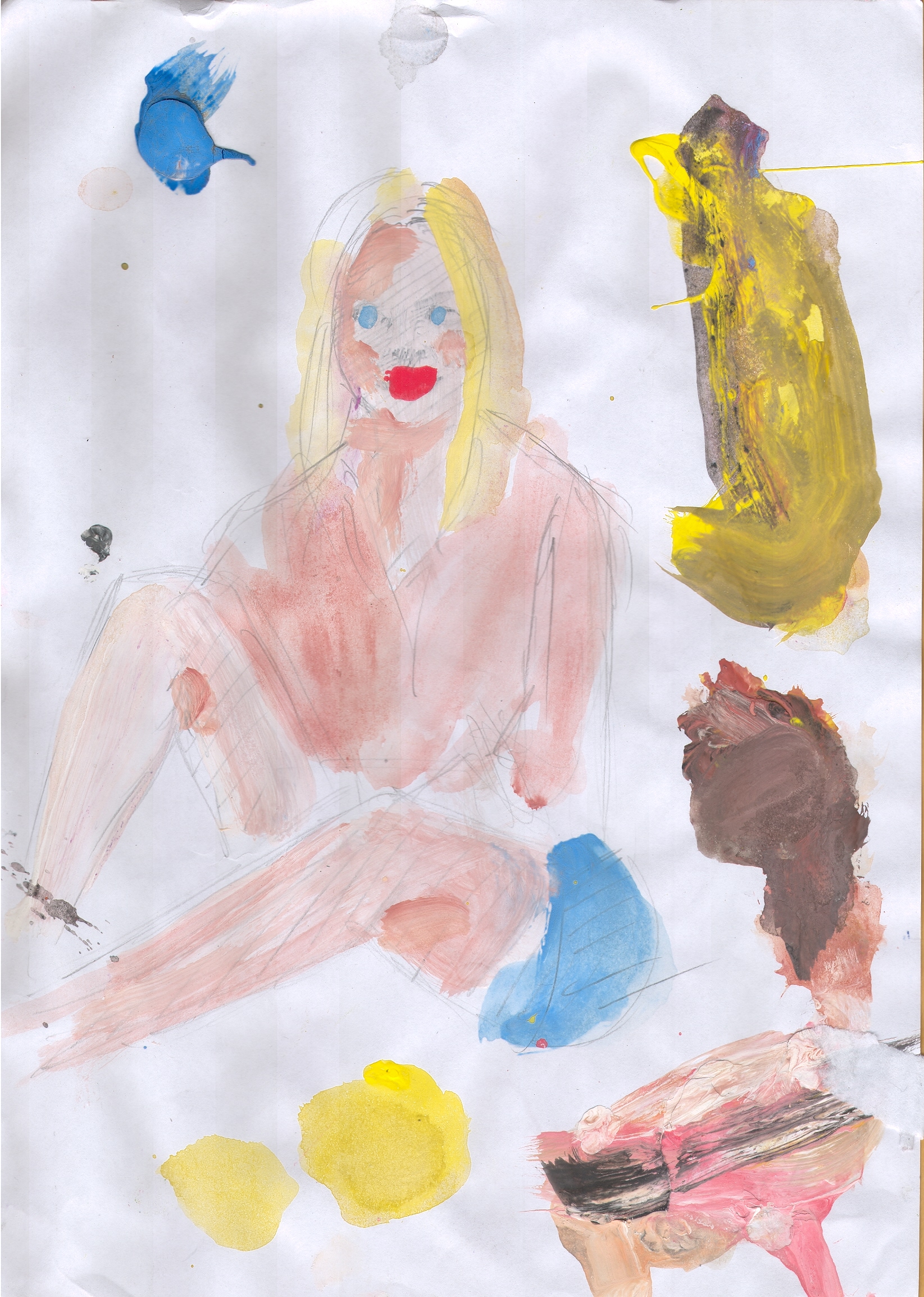  O.T. ( junge Frau ), 2015  Tempera Bleistift Papier, 29.8x21cm 