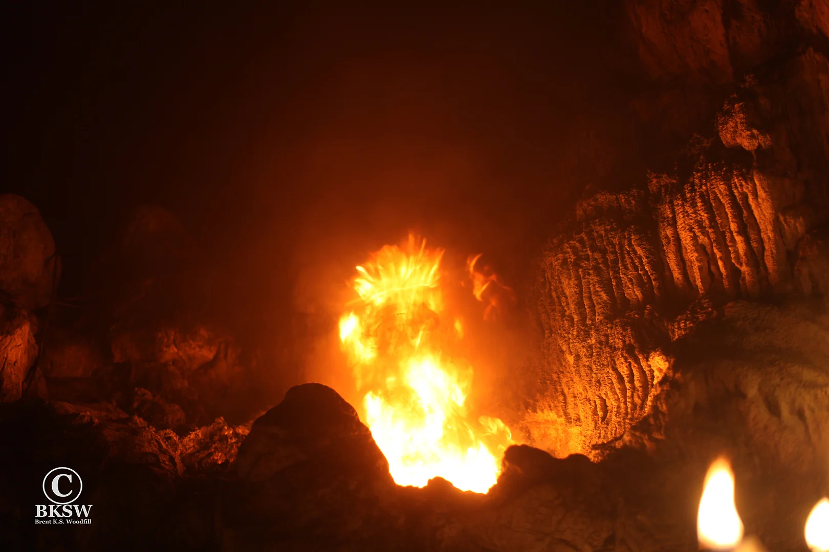 Exploding hearth during cave ceremony