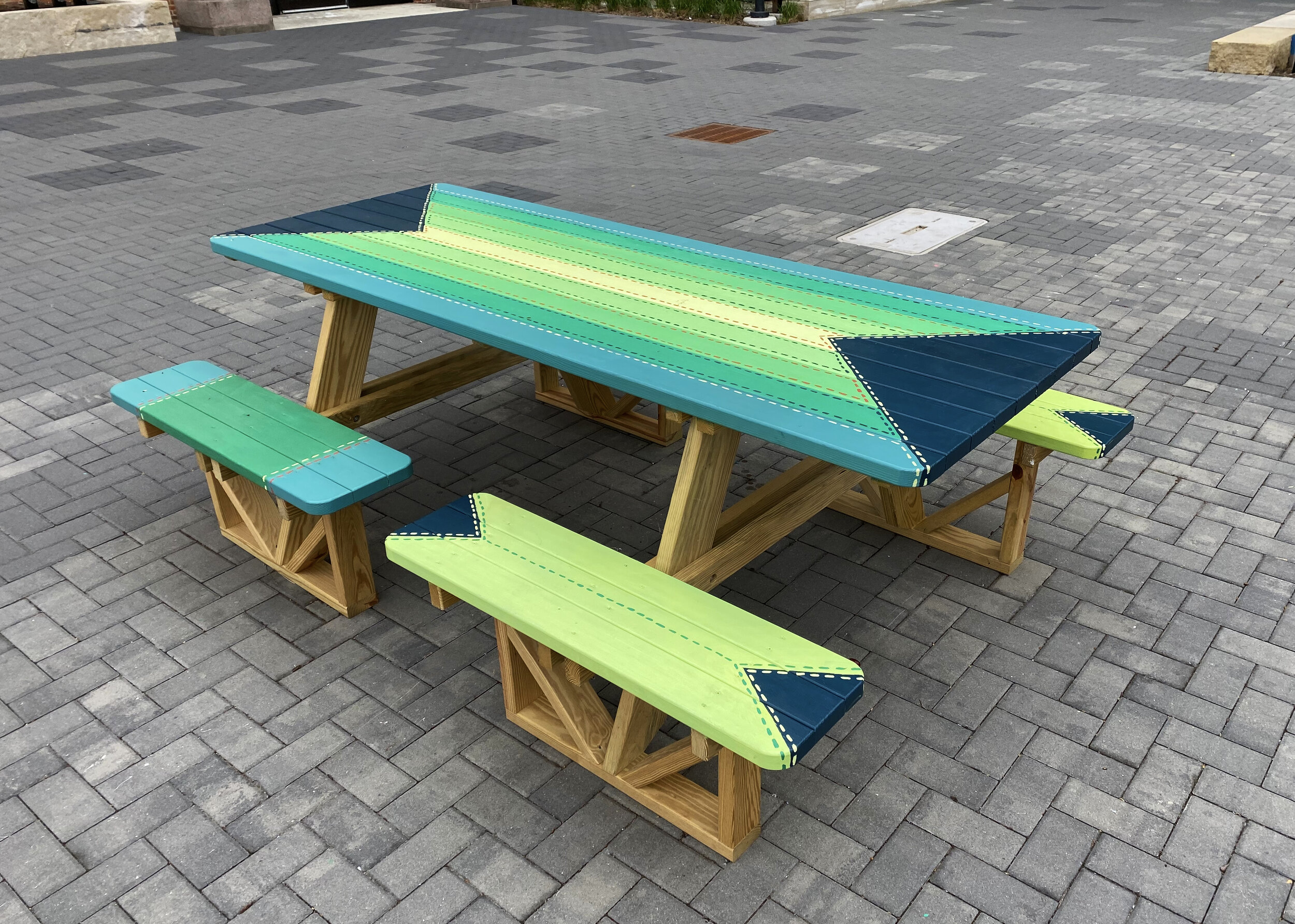   Neon Quilts  (one of six picnic tables). 2020. Iowa City, IA.  