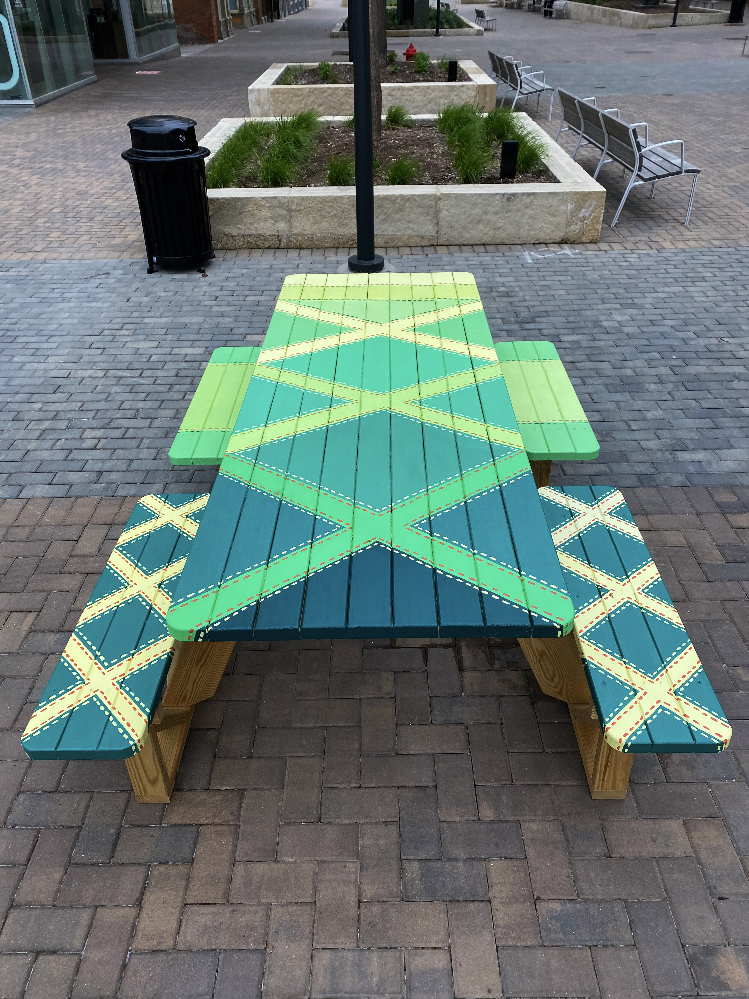   Neon Quilts  (one of six picnic tables). 2020. Iowa City, IA.  