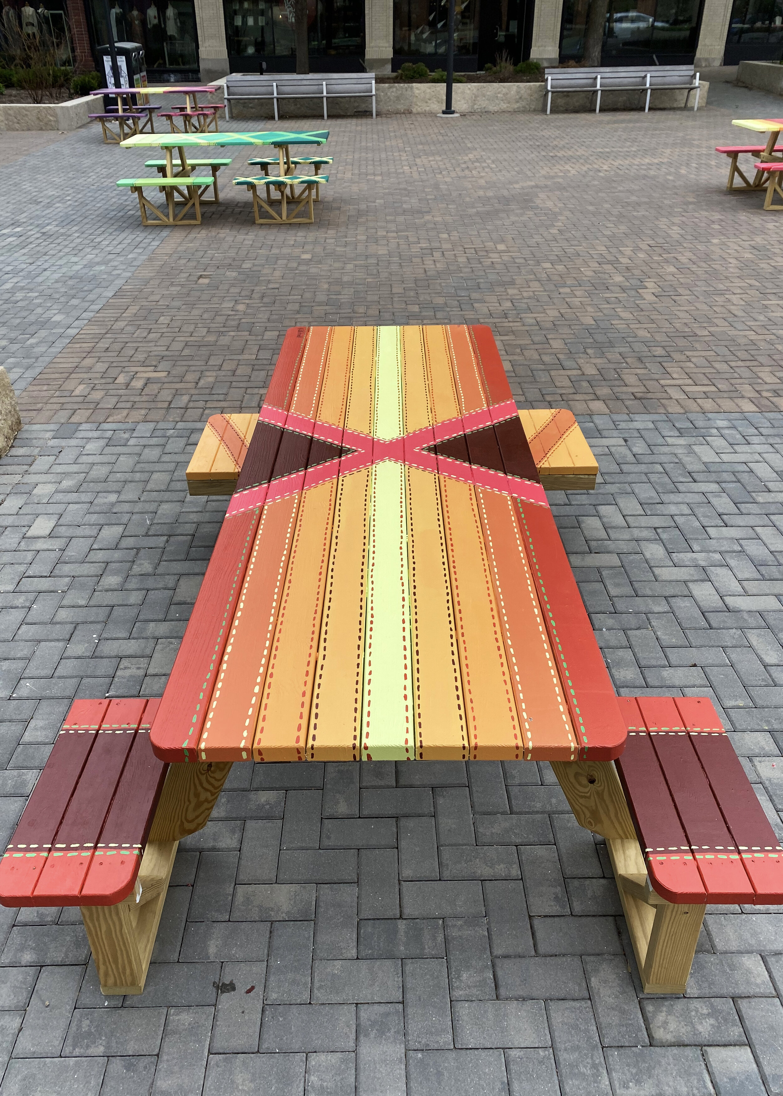   Neon Quilts  (one of six picnic tables). 2020. Iowa City, IA.  