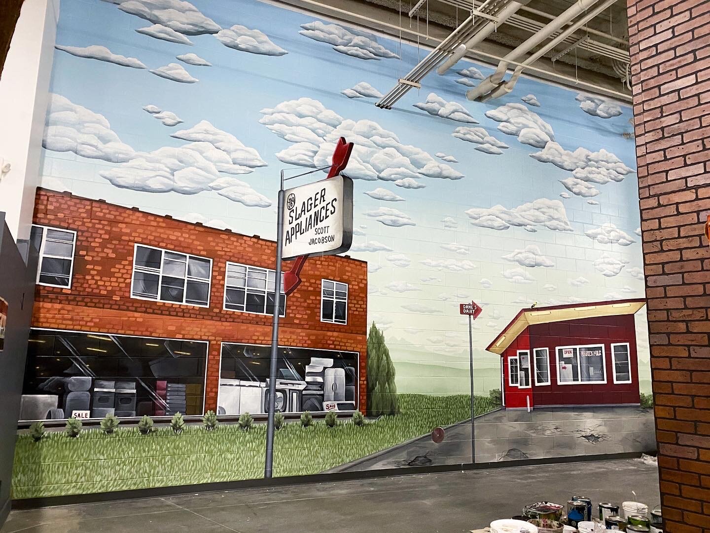   Slager Appliances and Dane’s Dairy , 2020. 29’x30’. Antique Car Museum of Iowa, Coralville, IA. 