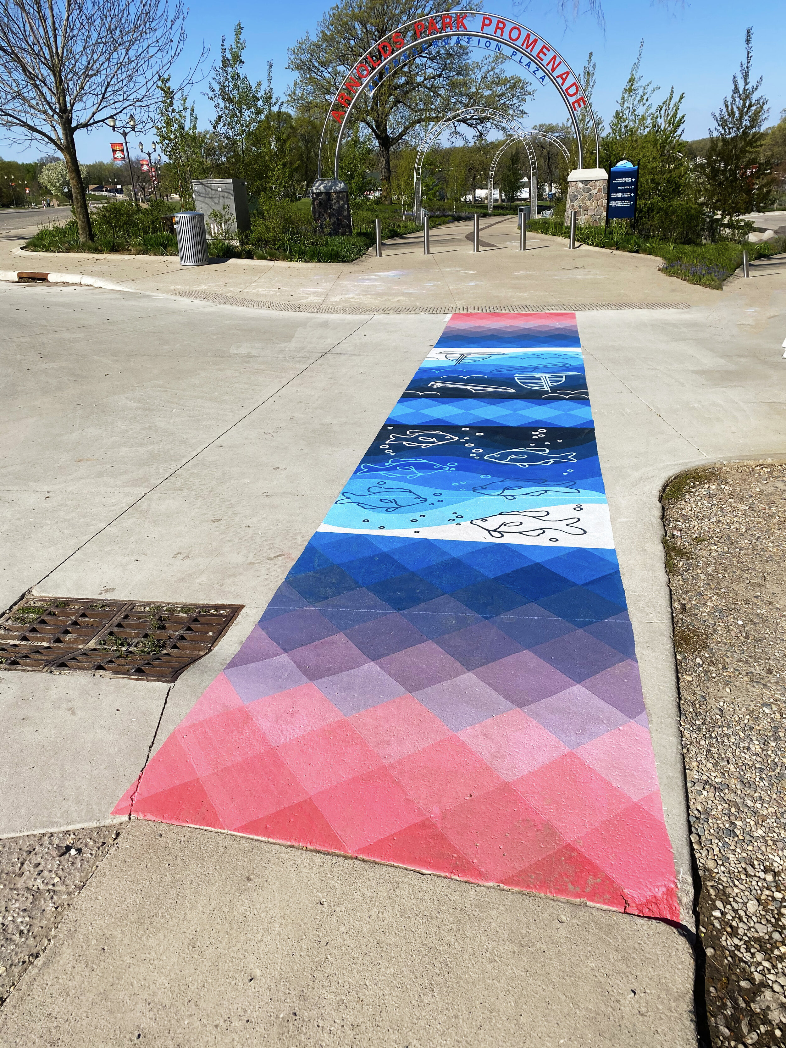   Between Waves and Prairie (one of two crosswalk murals) . 8’x32’ Arnolds Park, IA. 