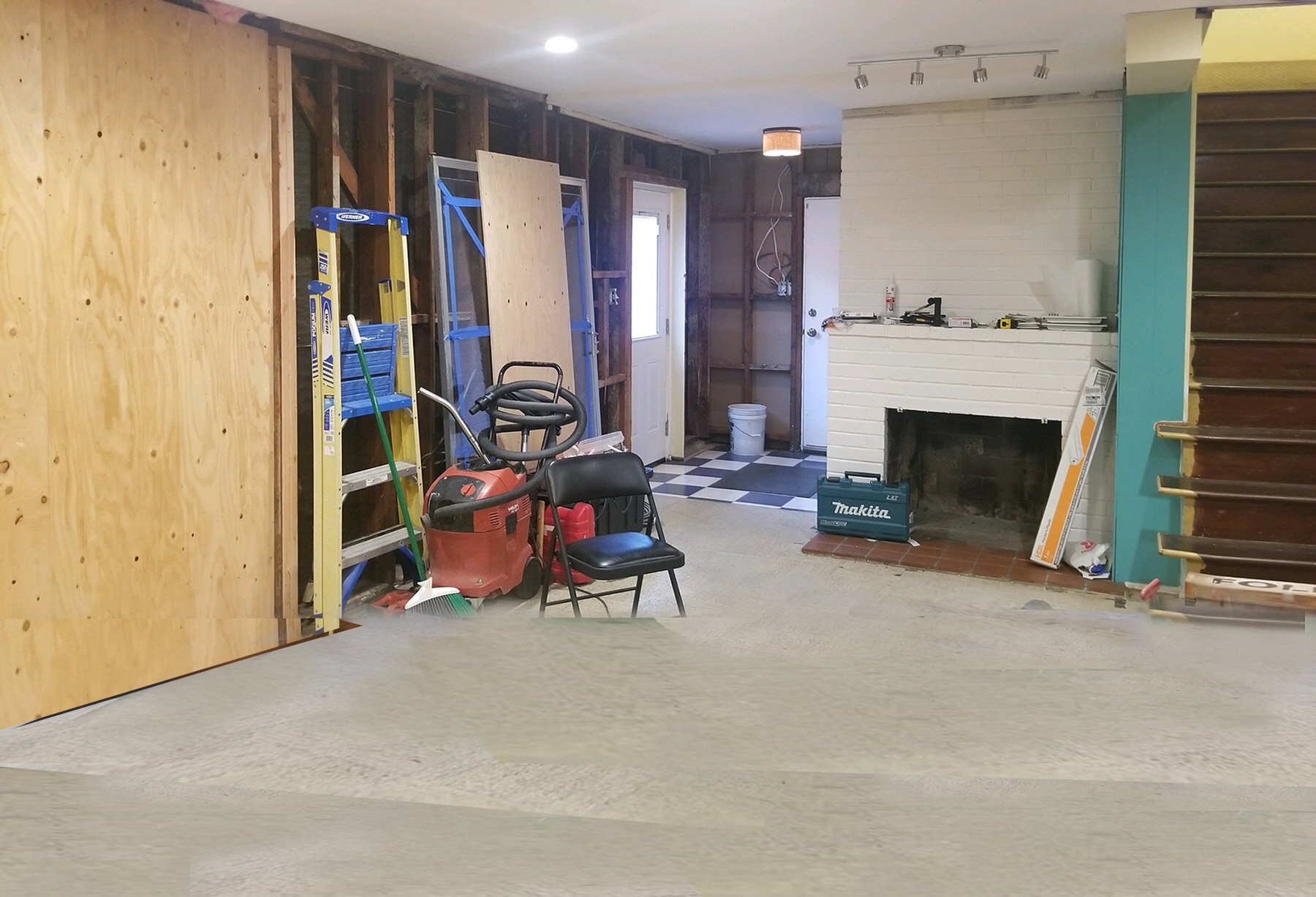 BEFORE: Fireplace + Staircase