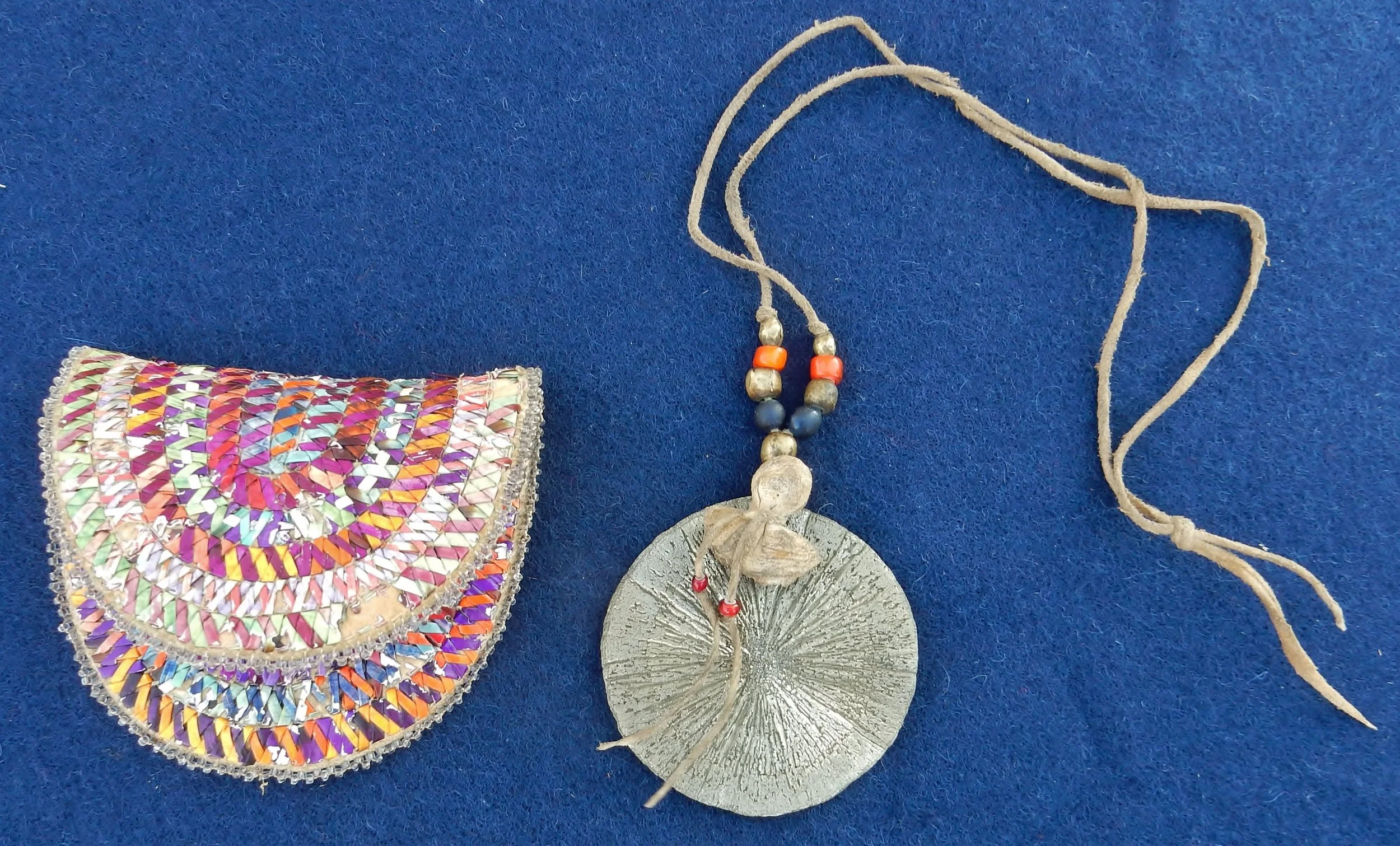 Front of Big Foot's Ghost Dance medallion and quilled pouch