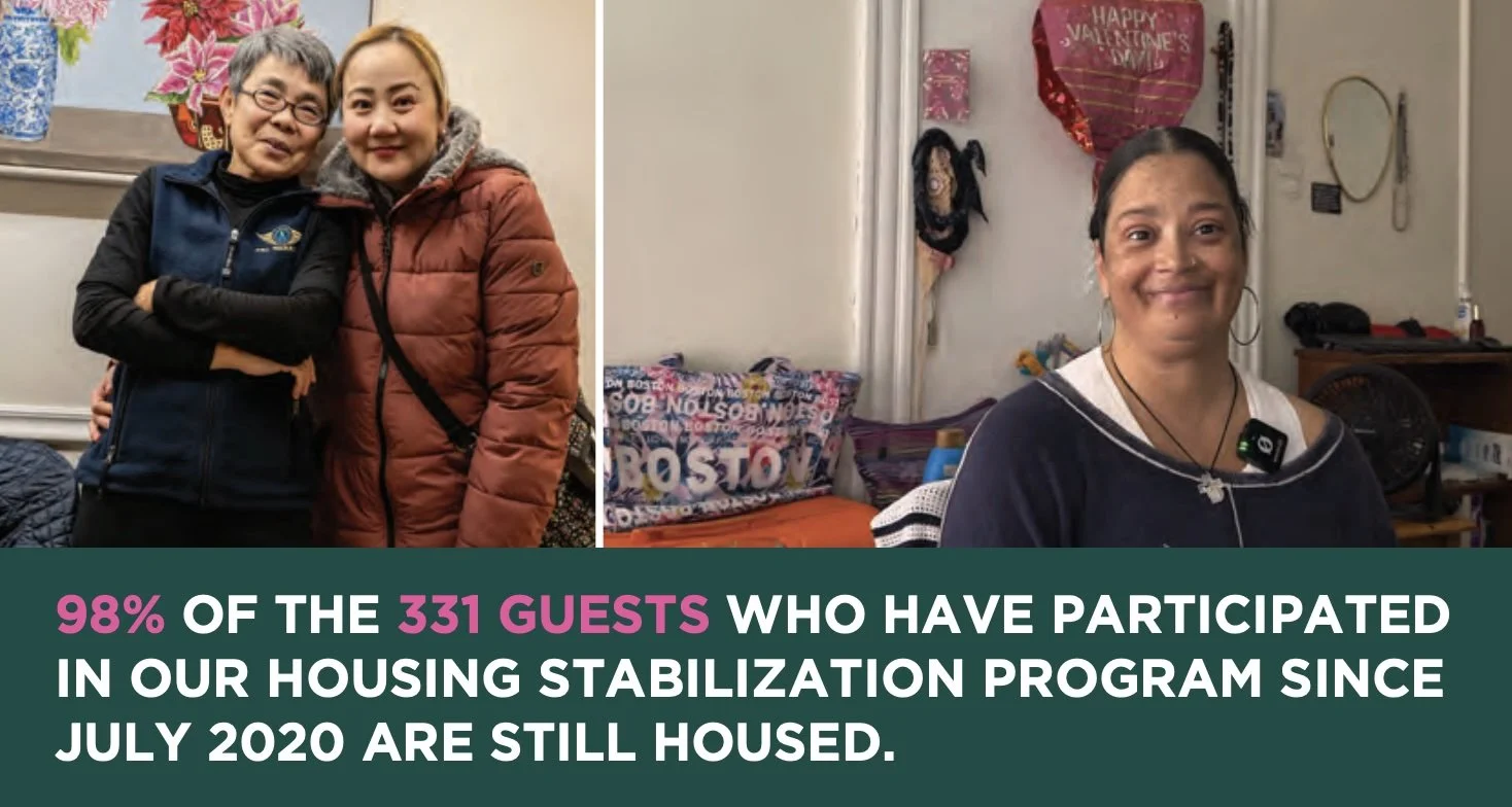 Smiling Women's Lunch Place guests. 98% of the 331 guests who have participated in our housing stabilization program since july 2020 are still housed.