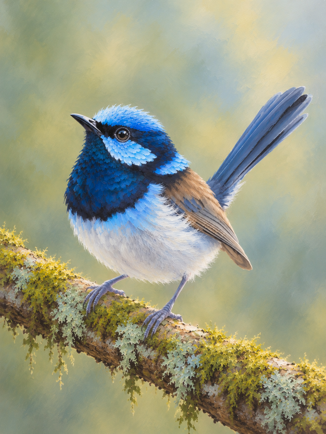 Blue Wren on a Mossy Branch.png