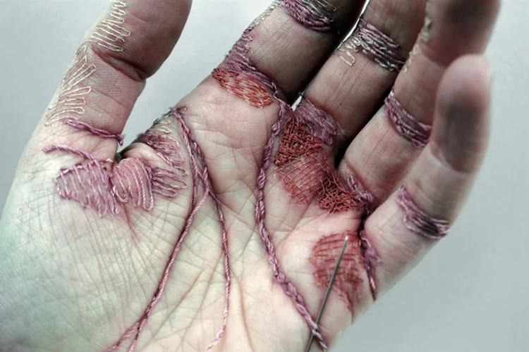 A Woman’s Work Is Never Done 2012 Flesh, thread, digital print.