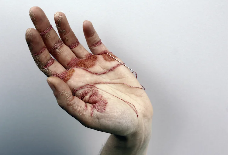 A Woman’s Work Is Never Done 2012 Flesh, thread, digital print.