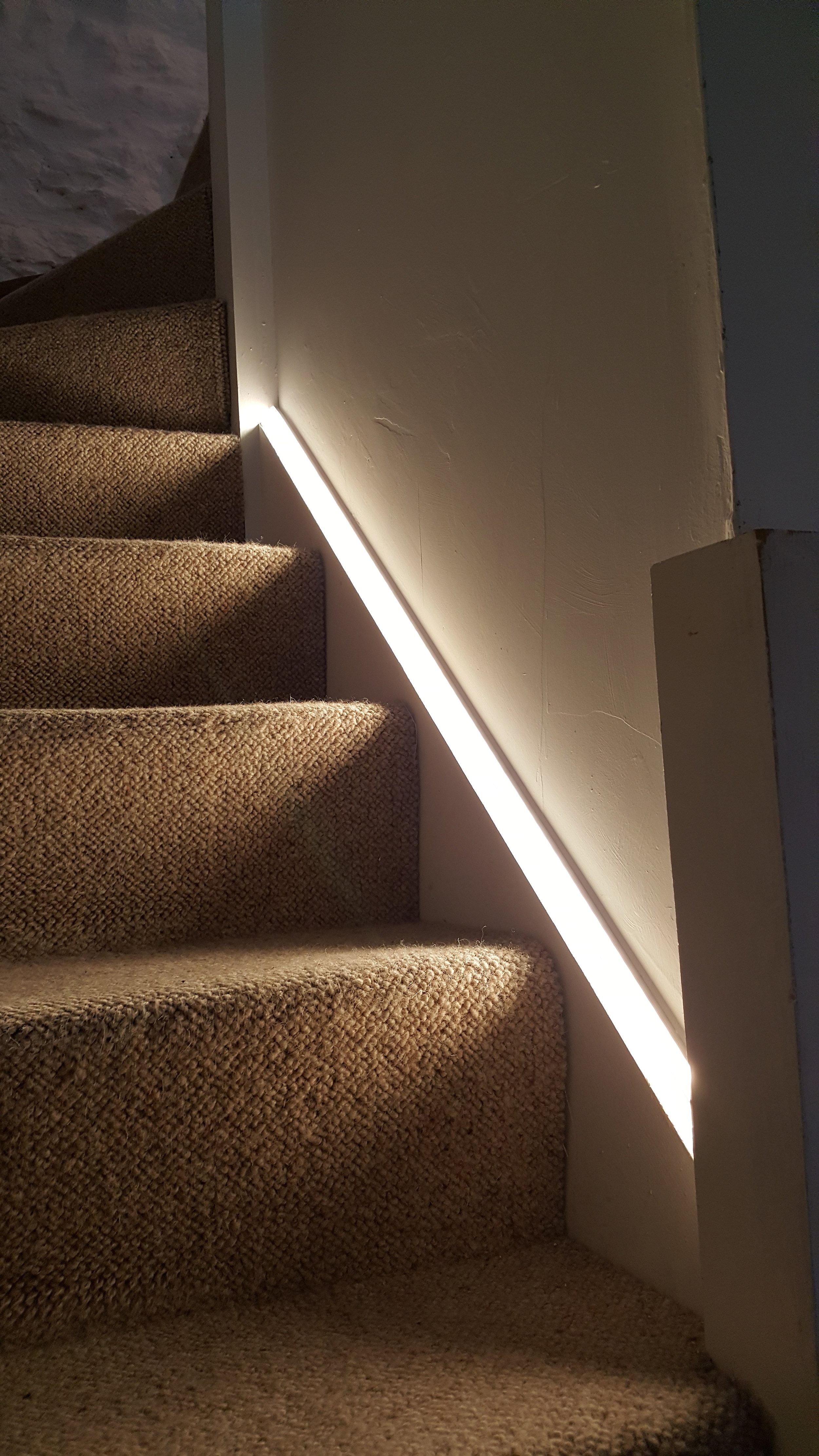 LED tape light on stairs