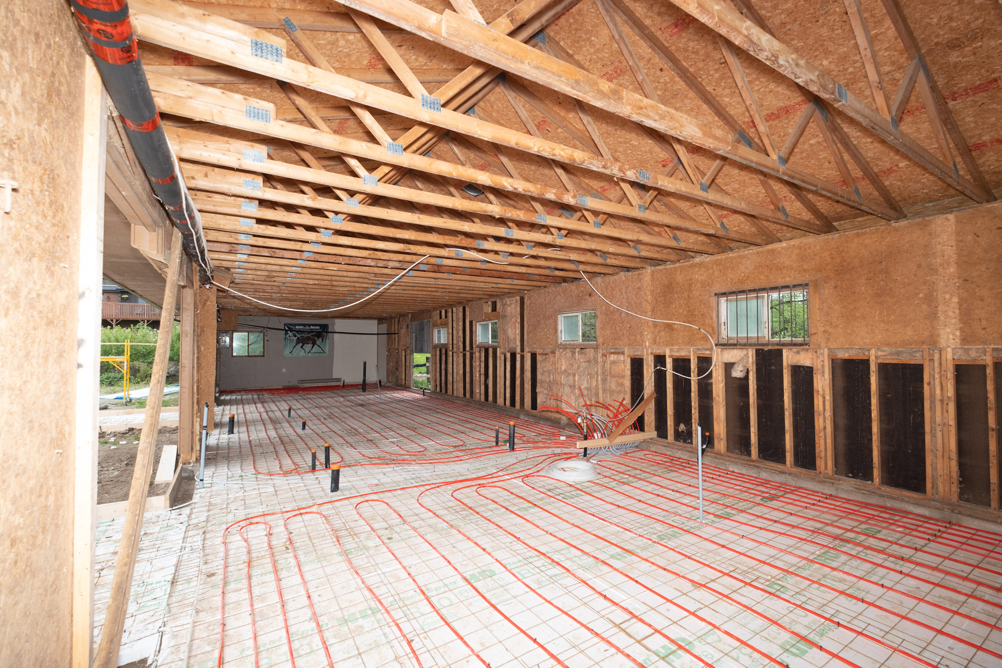 Framing of apartment which was renovated from a stable