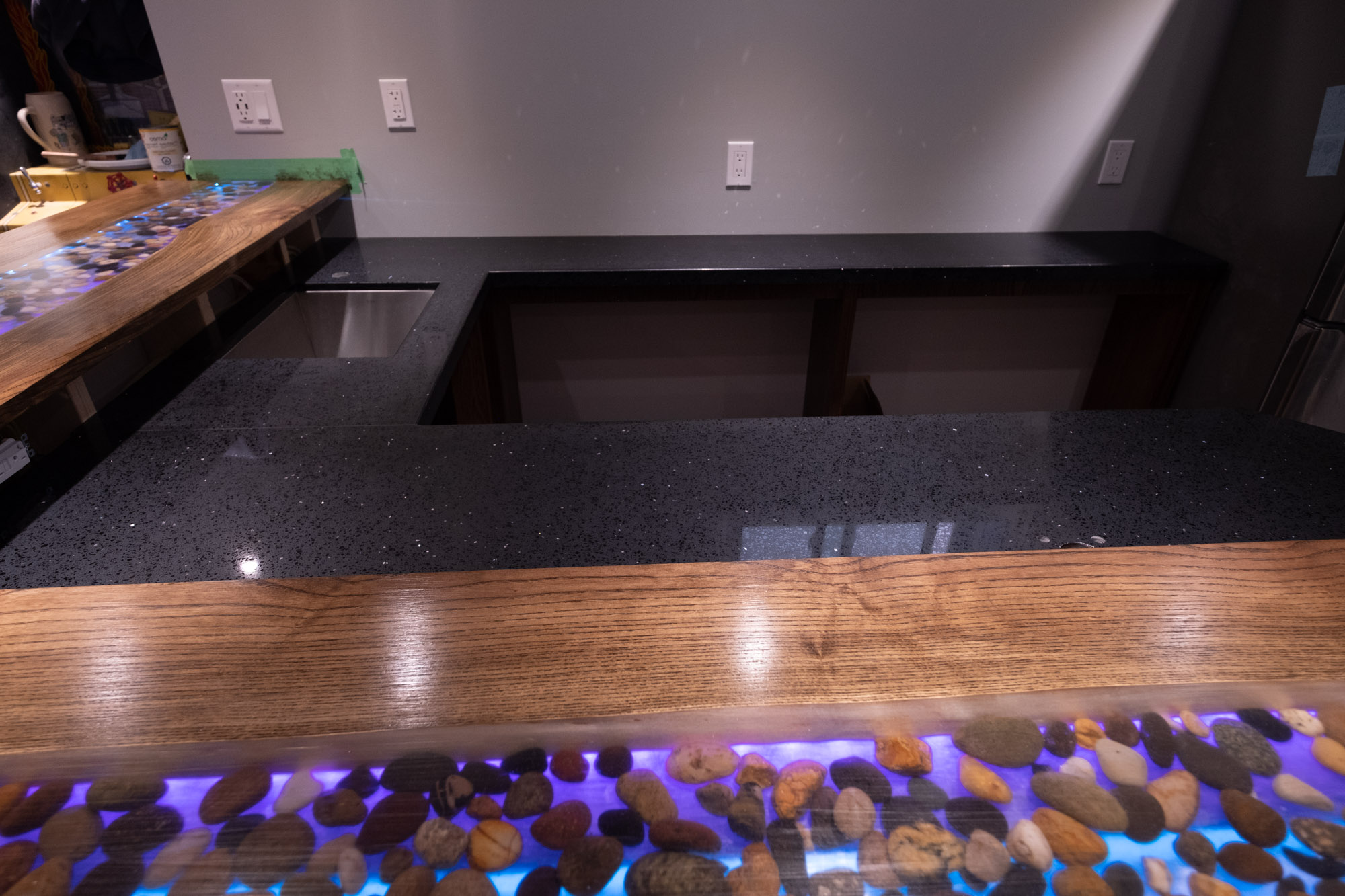 Epoxy bar top in basement renovation in Acton