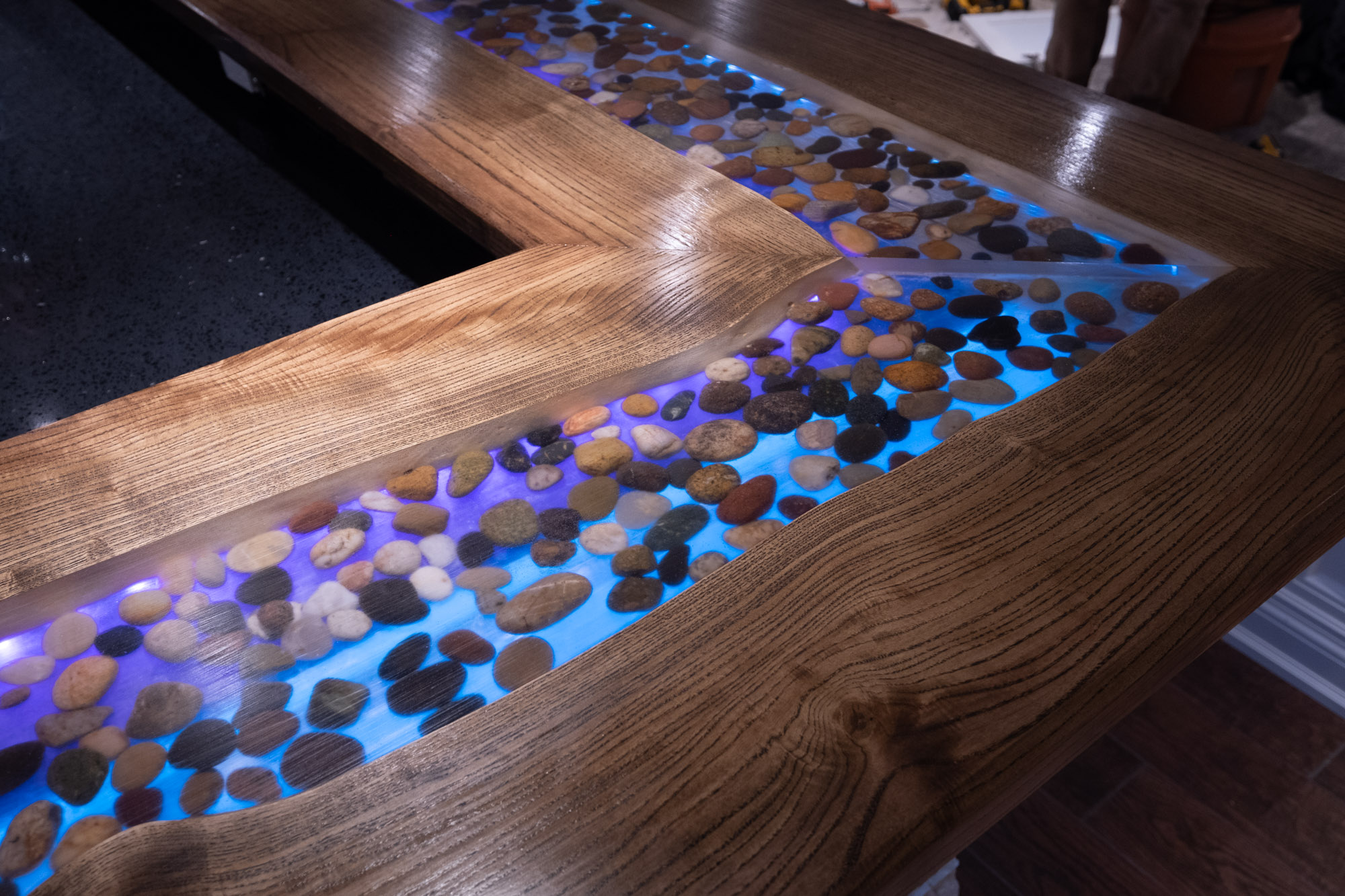 Gorgeous epoxy bar top in a basement renovation in Acton