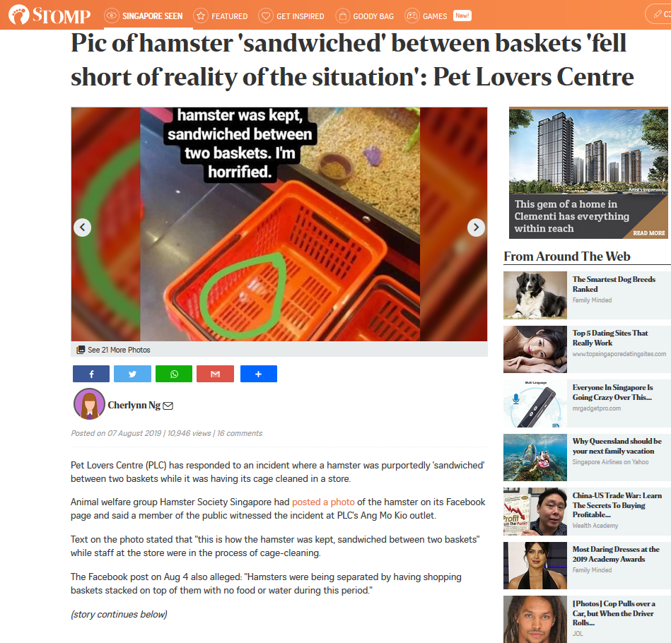 Pic of hamster 'sandwiched' between baskets 'fell short of reality of the situation': Pet Lovers Centre