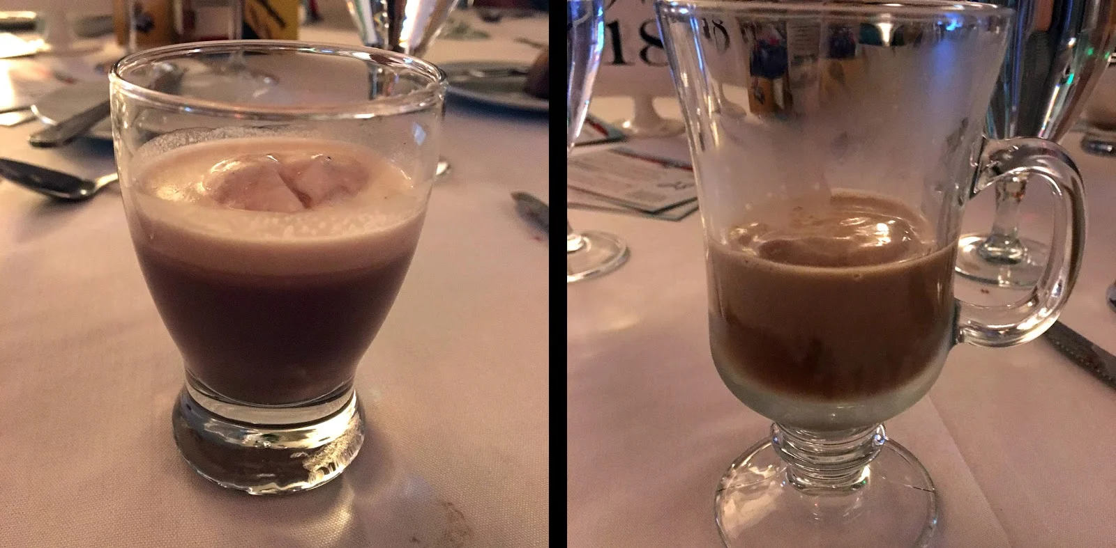 Drinks included a spiked hot chocolate with cherry whipped cream and an Irish coffee paired with desserts.