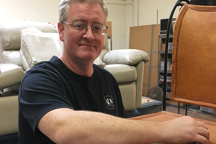 Jason doing what he does best, creating innovative solutions to leather repair problems