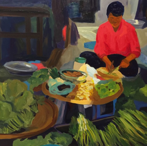 Morning Market, Phnom Penh, 42x42, oil on canvas 2017