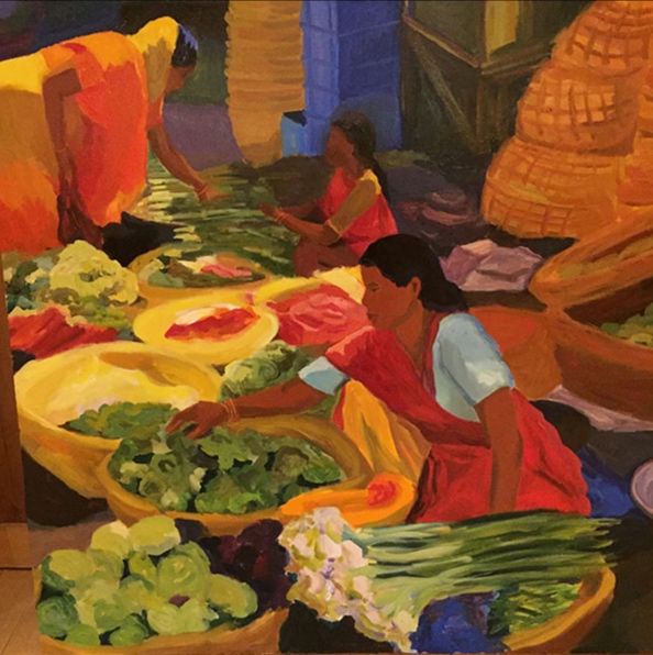 Morning Market, Udaipur II, 42x42, oil on canvas 2017