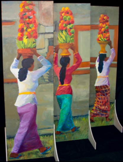 Temple Procession, Bedulu IV, 3 panels each 24x78, 2012