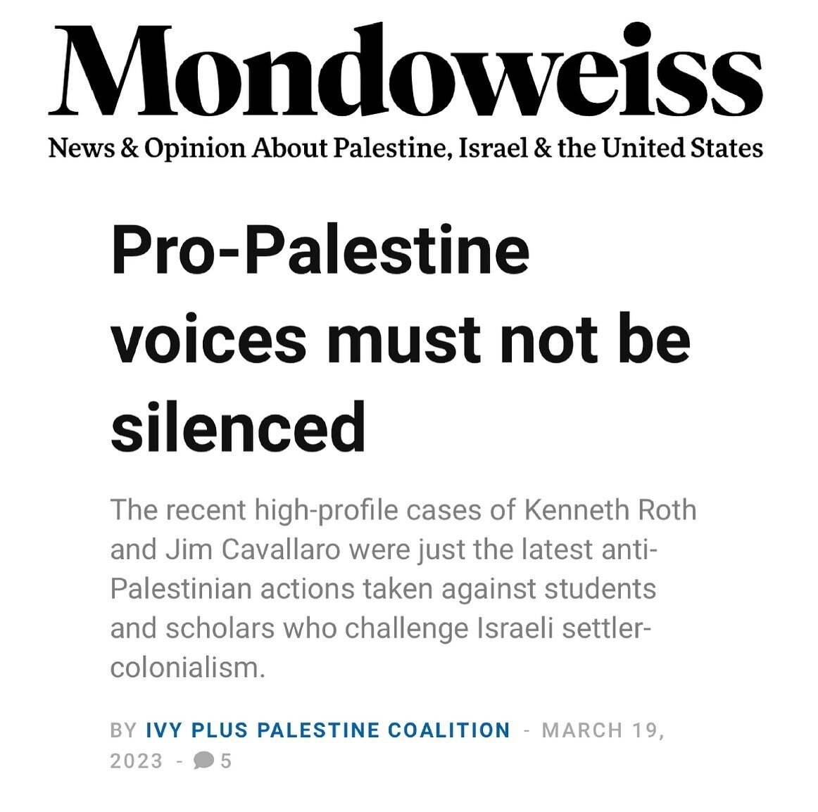 A few weeks ago Brown SJP was included in a Mondoweiss article about pro-Palestine activism and academics at American universities. We&rsquo;re proud to have co written the article alongside The Palestine Solidarity Coalition of Dartmouth Students, Y