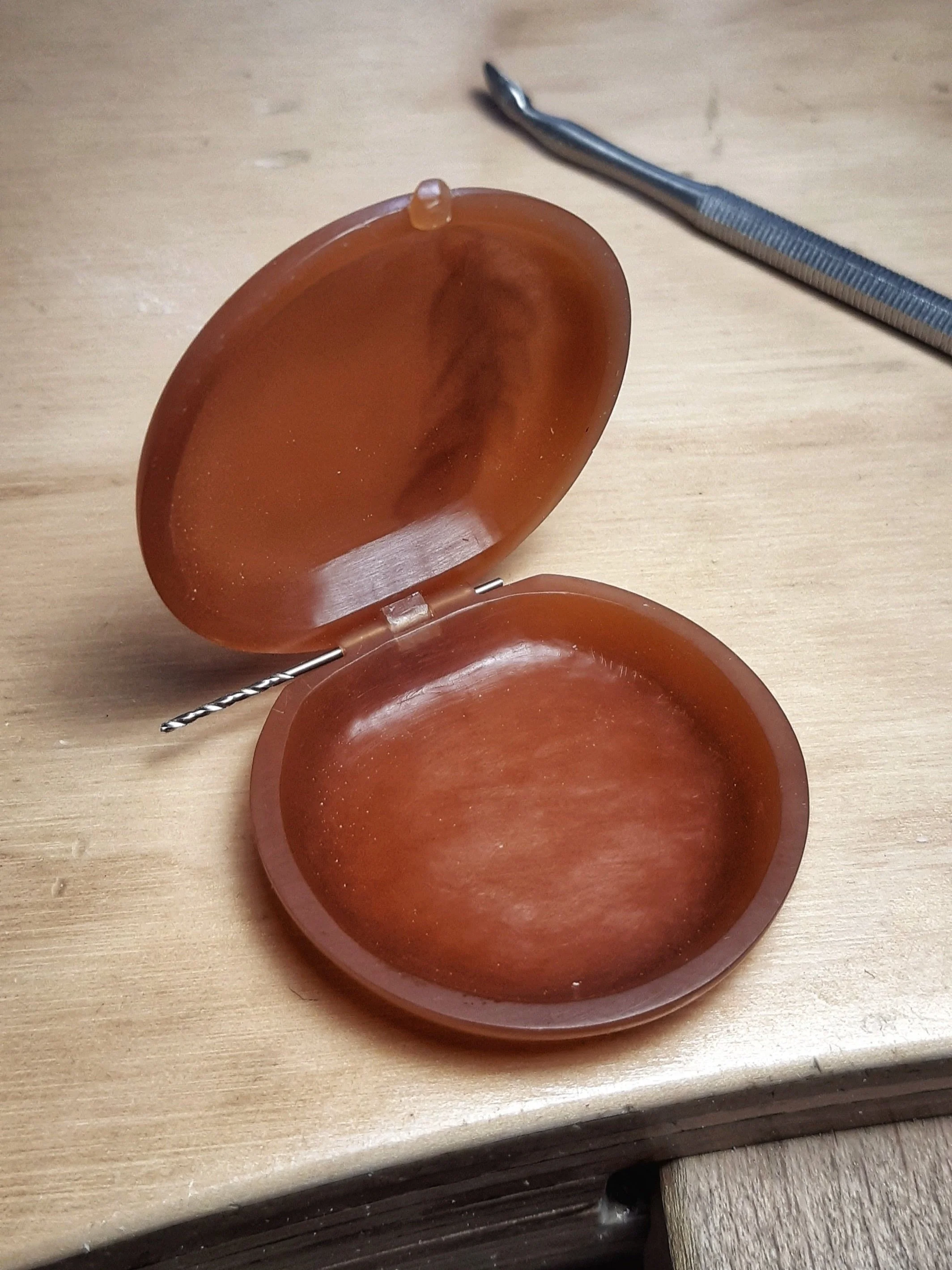 Wax model carved by hand in Amsterdam, The Netherlands, Europe, for the lost wax casting technique. Hand carved by a goldsmith. Custom design for a catholic host box.