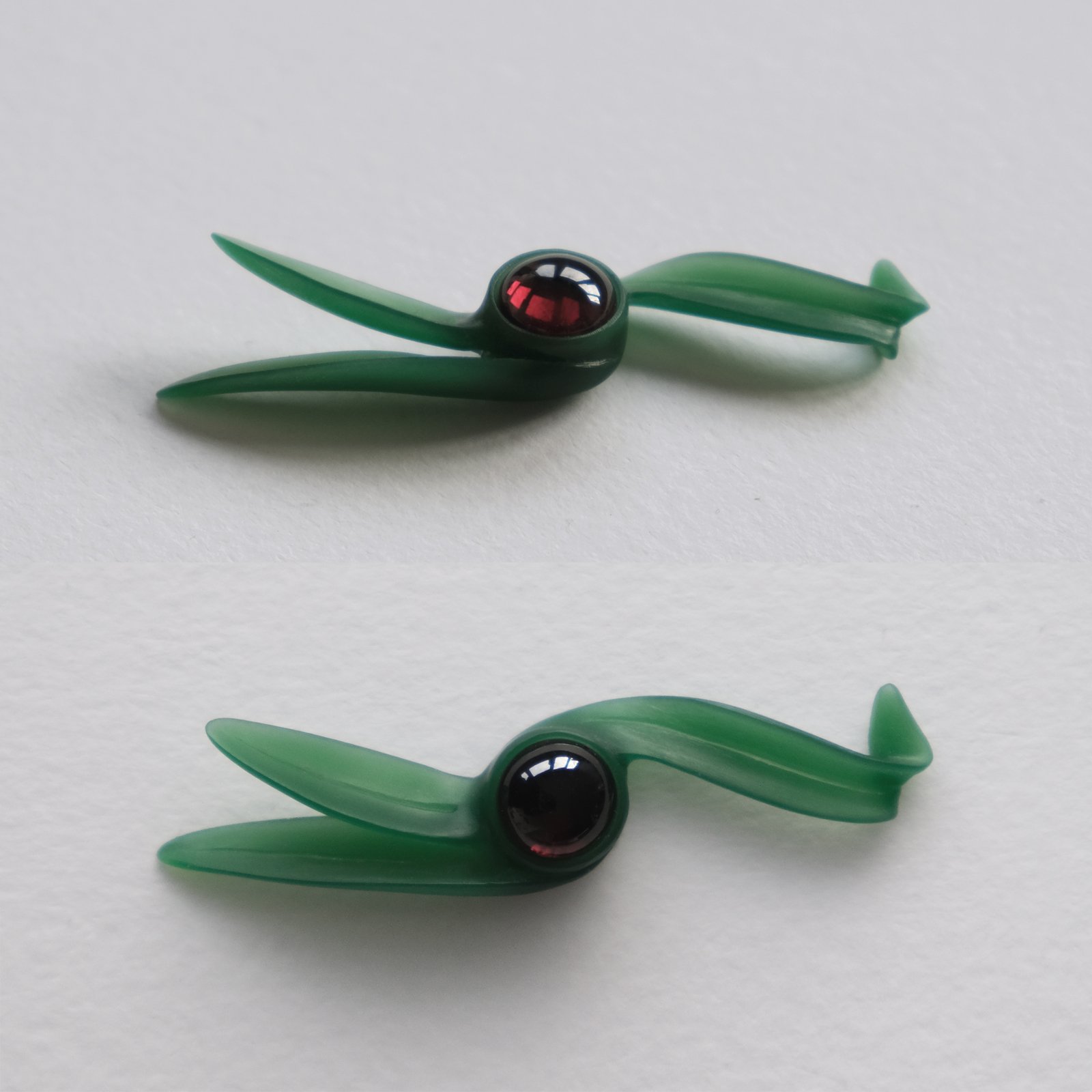 Hand carved wax leaves with setting for cabochon for lost wax casting, made by goldsmith Julia Bocanet.