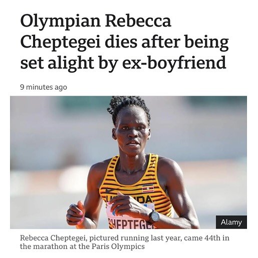 Another case of a domestic abuser burning his wife or girlfriend to death. Olympic athlete Rebecca Cheptegei was violently doused in gasoline by her ex boyfriend and set on fire. She suffered 80% burns and suffered internal organ shutdown. The horrif