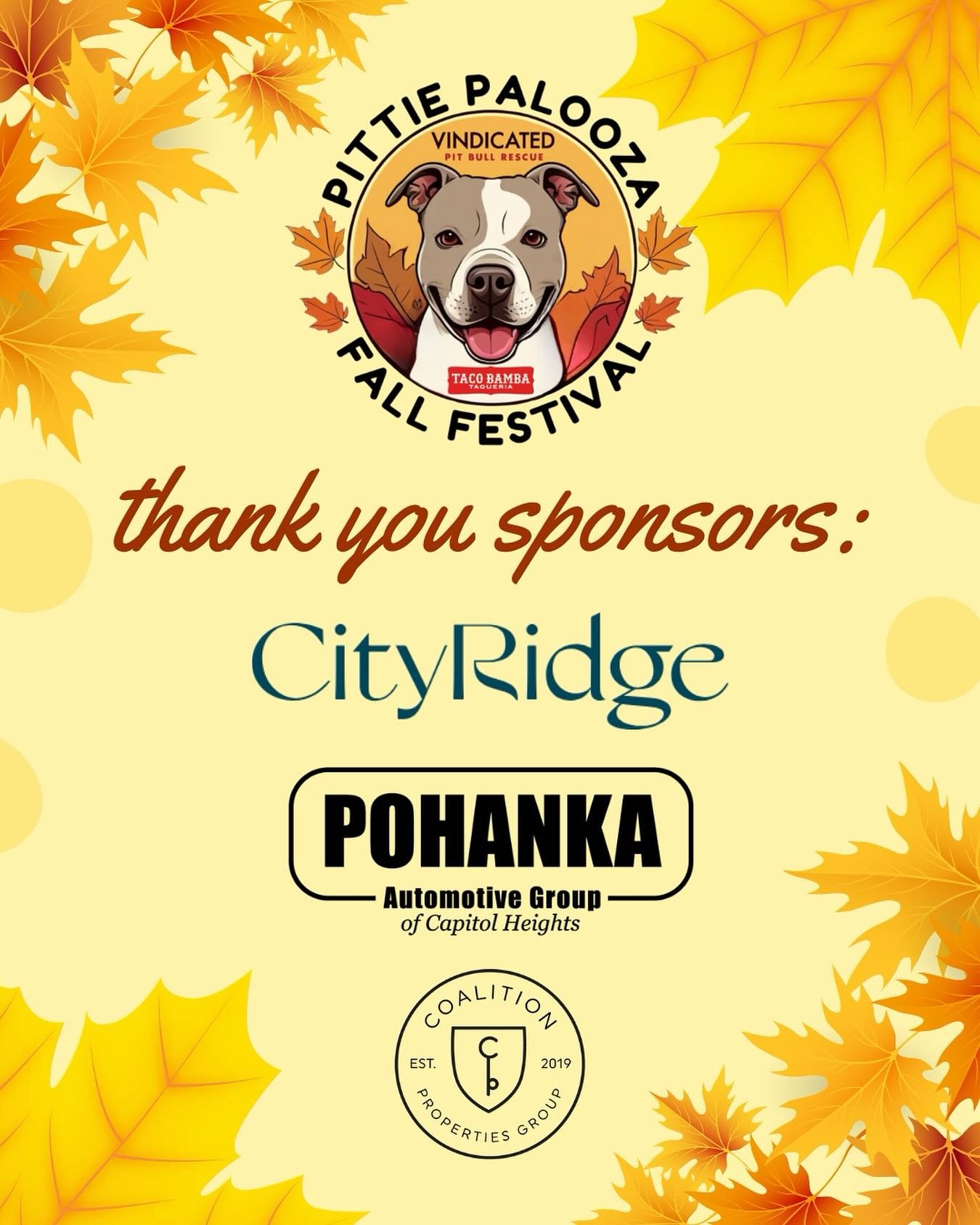 After taking a couple days to breathe after our incredible Pittie Palooza event this past weekend, we wanted to take a moment to thank our amazing sponsors 💛
Without these organizations, we simply couldn’t have pulled off the event the way we