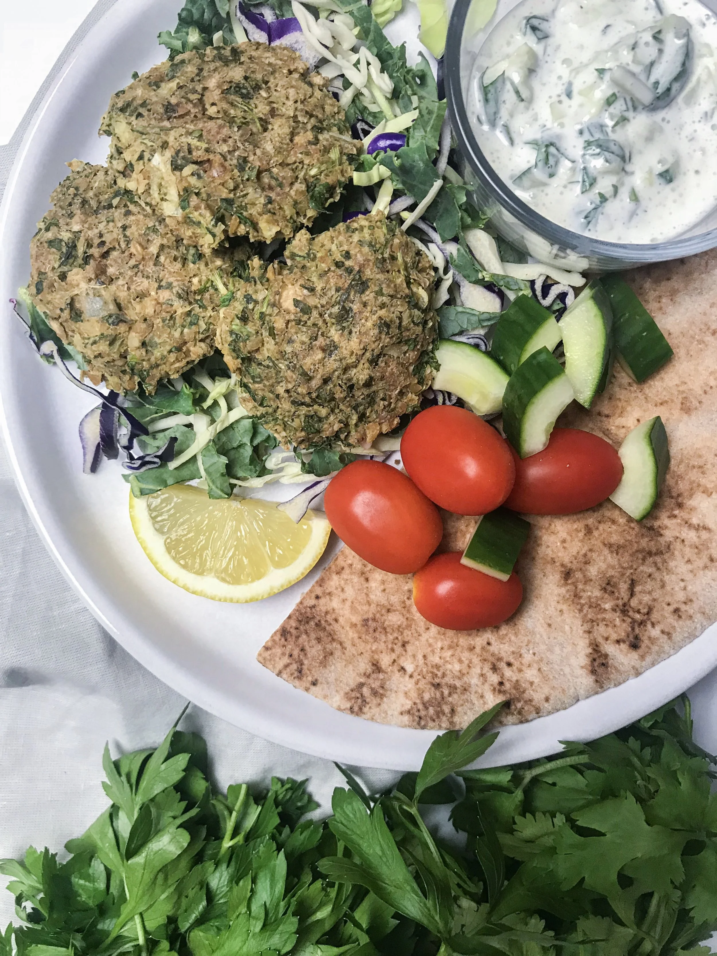Easy Falafel with Walnuts and Homemade Tzatziki Sauce