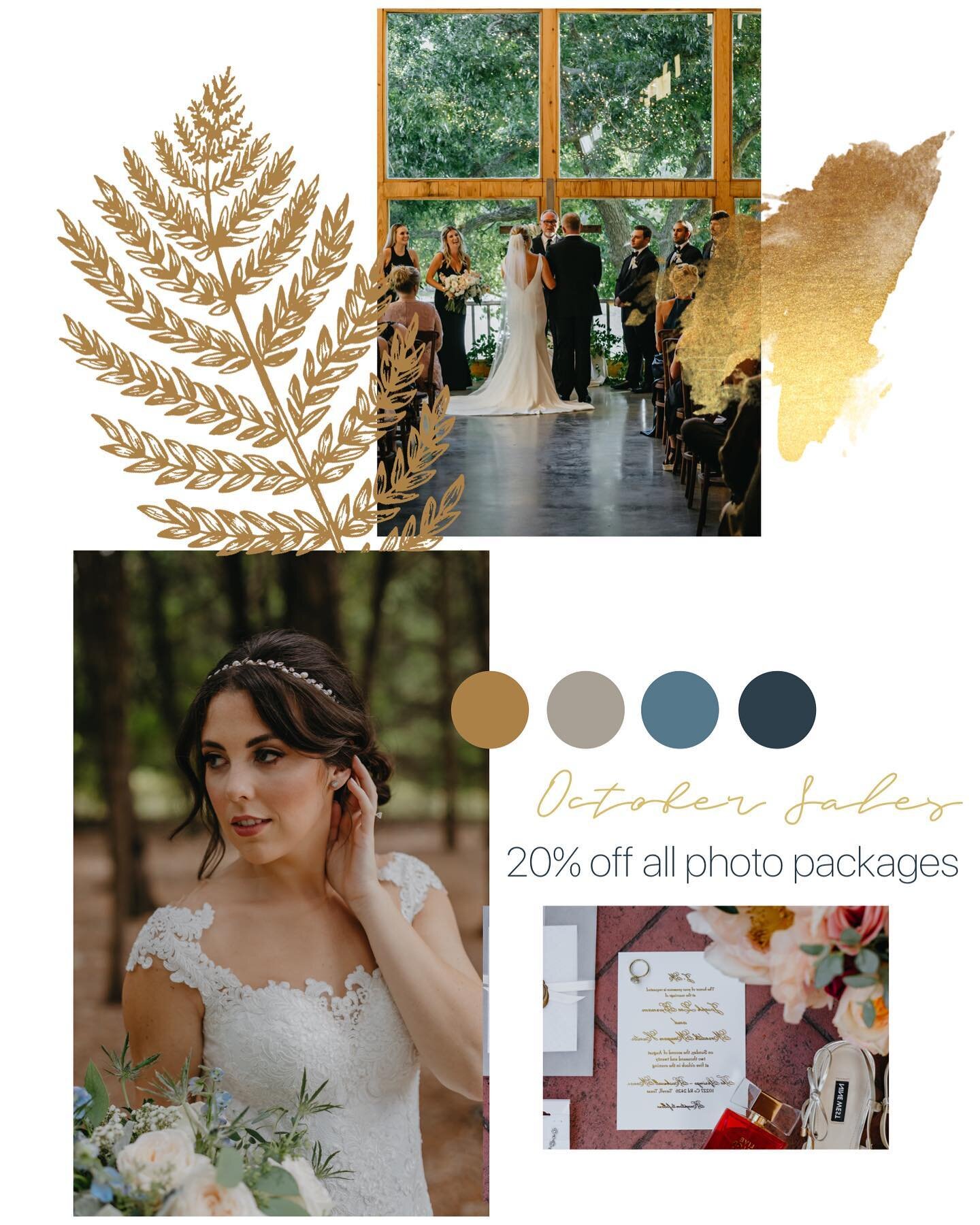 OCTOBER SALE ✨

20% off A L L photo packages for our 2021 brides! We&rsquo;ve got dates left open and we want to work with you. We also don&rsquo;t want you to break the bank to get a solid photography team. 

Email: jordyn@swingleandco.com for avail