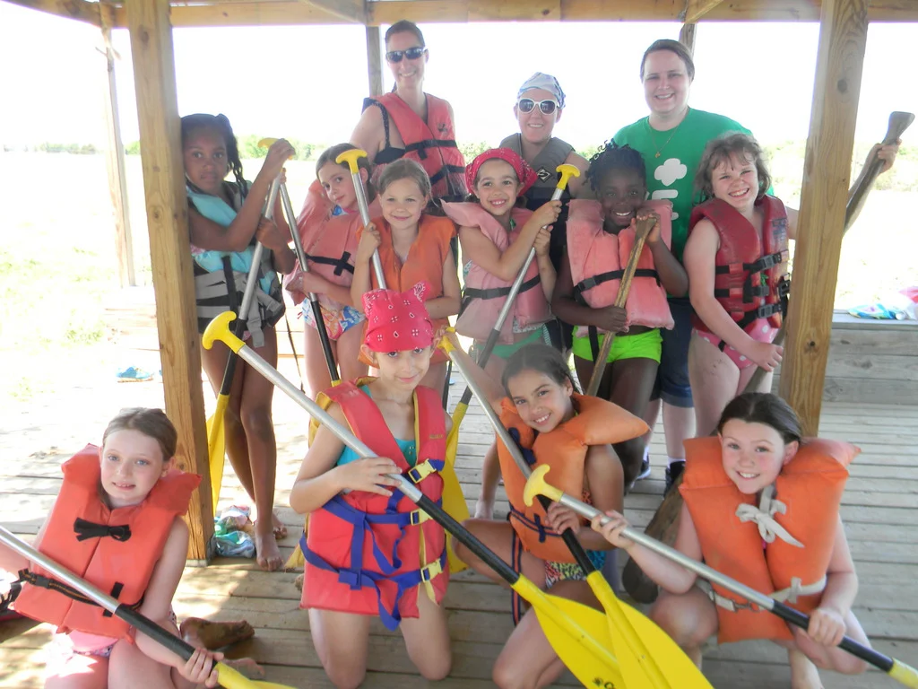 Paddling skills and safety review before canoeing.