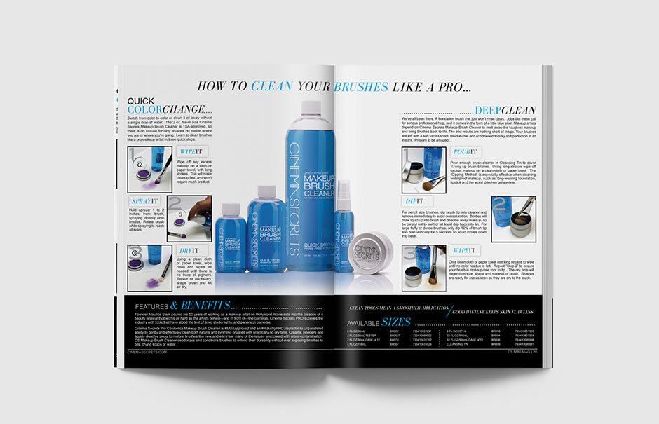 CS brush cleaner mini magazine inside page spread design