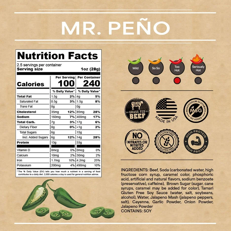web nutrition facts image for Mr Peno jerky