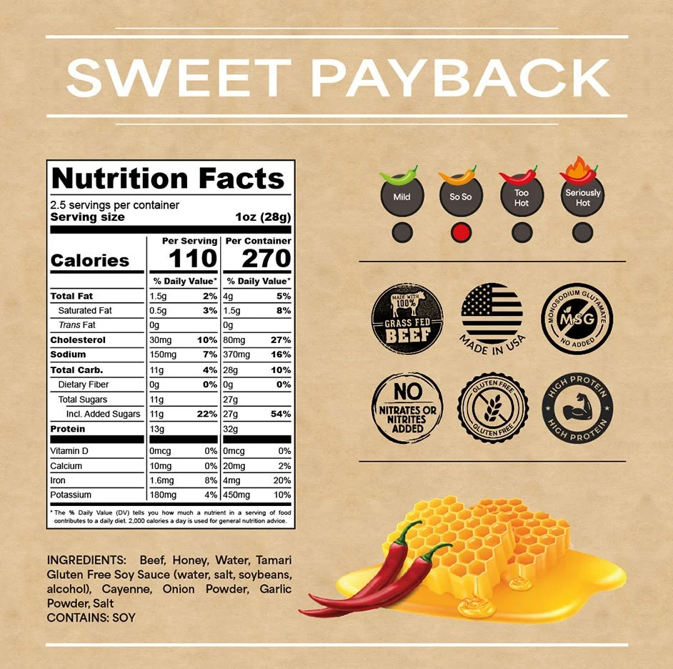 web nutrition facts for Sweet Payback jerky