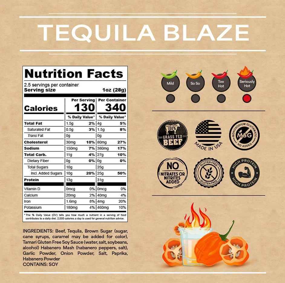 web nutrition facts for Tequila Blaze jerky