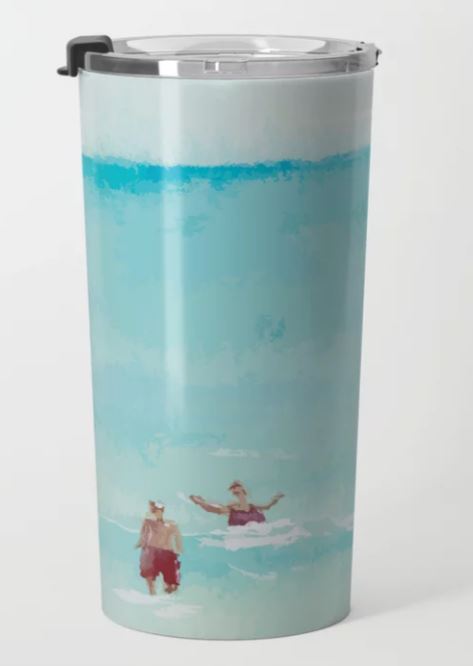 Two on Beach, Holiday Watercolor Travel Mug