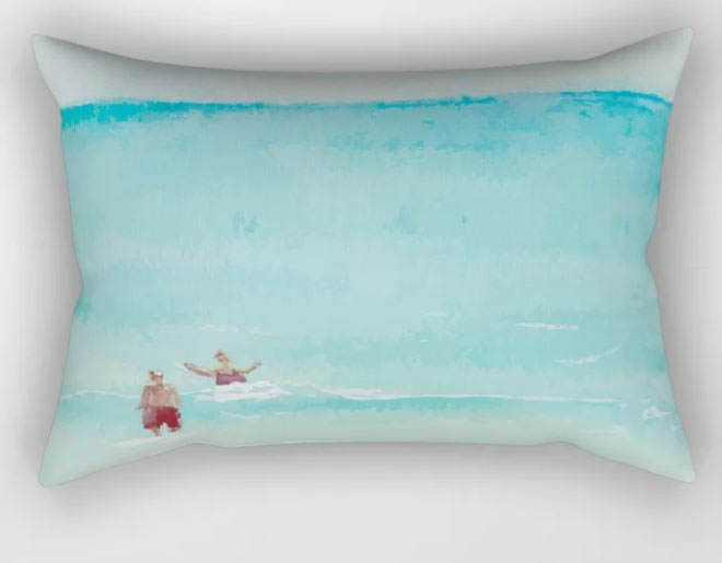 Two on Beach, Holiday Watercolor Rectangular Pillow