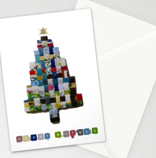 Happy Bitmas, Collage Tree Christmas Card Stationery Cards