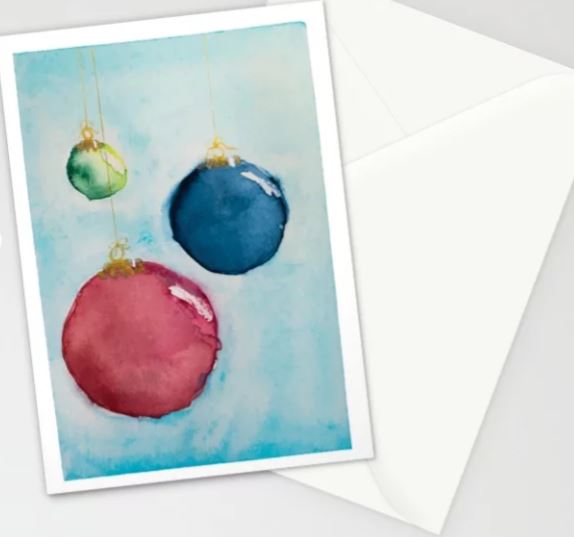 Watercolor Bauble 2, Christmas Card Stationery Cards