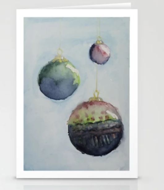 Watercolor Baubles, Christmas Card Stationery Cards