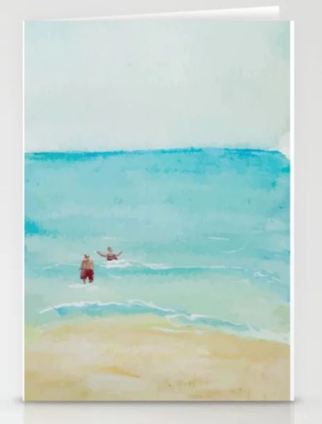 Two on Beach, Holiday Watercolor Stationery Cards