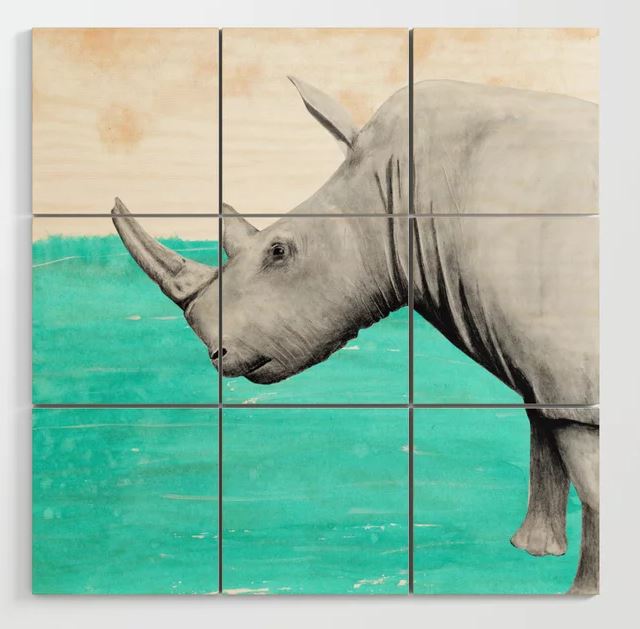 White Rhino Earth Wood Wall Art
