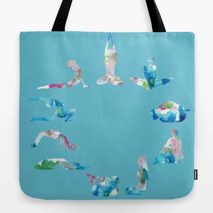 Yoga illustration in Watercolour- Blue Tote Bag