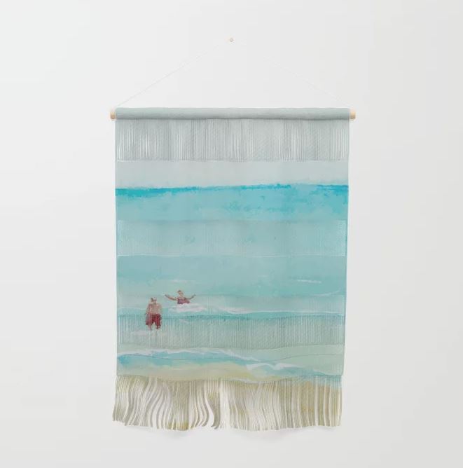 Two on Beach, Holiday Watercolor Wall Hanging