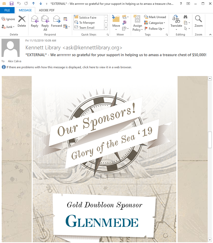 Glory of the Sea Digital Thank You Letter. 2019.